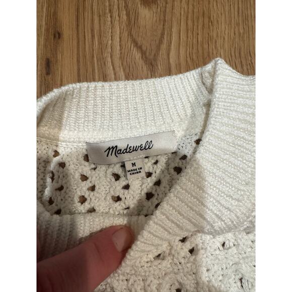 NWOT MADEWELL White Open Stitch Cotton Pullover Sweater Size Medium - Picture 9 of 11